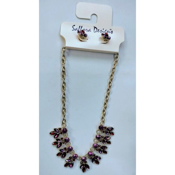 Saffora Designs Statement Necklace Pierced Earring Set Jewels Jewelry Faux Ruby - Picture 8 of 12
